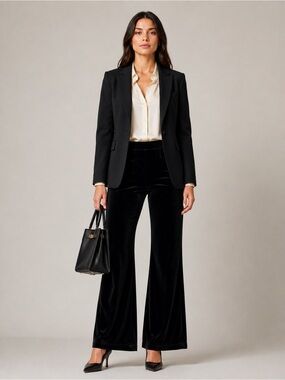 Baranda Black Velvet Pants XL Corduroy Soft Wide Leg Stretch Solid Style 54X1043